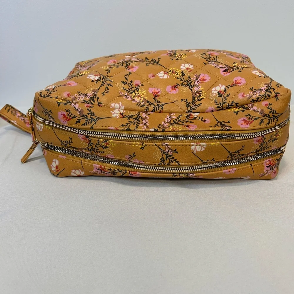 Steve Madden Floral Travel Bag Purse Double Zipper Side Handle Yellow 9'' x 10'' - Picture 4 of 12